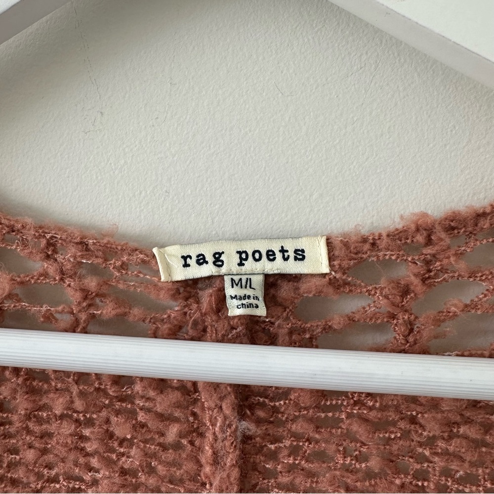 Rag Poets Slouchy Cable Knit Cardigan Oversized Open Front Mauve Pink Boho Beach - Picture 2 of 11